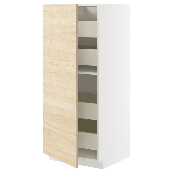 METOD / MAXIMERA - High cabinet with drawers, white/Askersund light ash effect , 60x60x140 cm