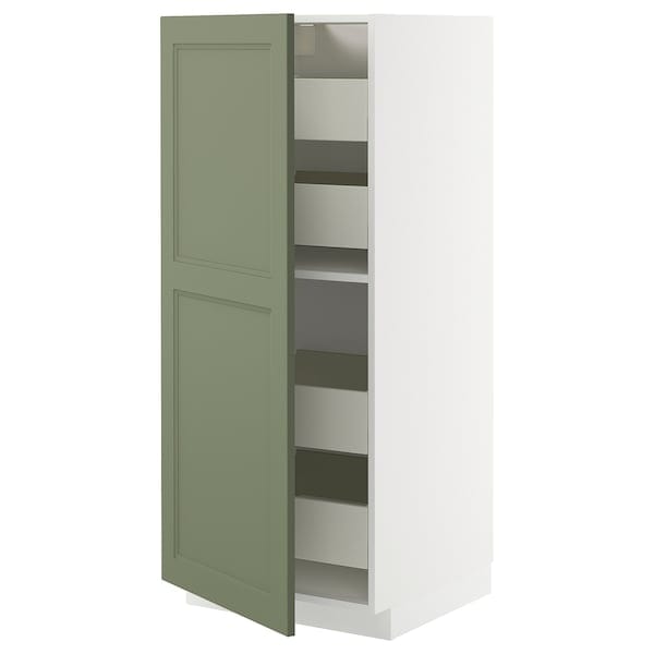 Ikea METOD / MAXIMERA - Tall cabinet with drawers, white/Axstad gray-green,60x60x140 cm