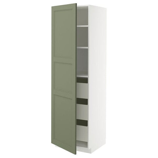 Ikea METOD / MAXIMERA - Tall cabinet with drawers, white/Axstad gray-green,60x60x200 cm