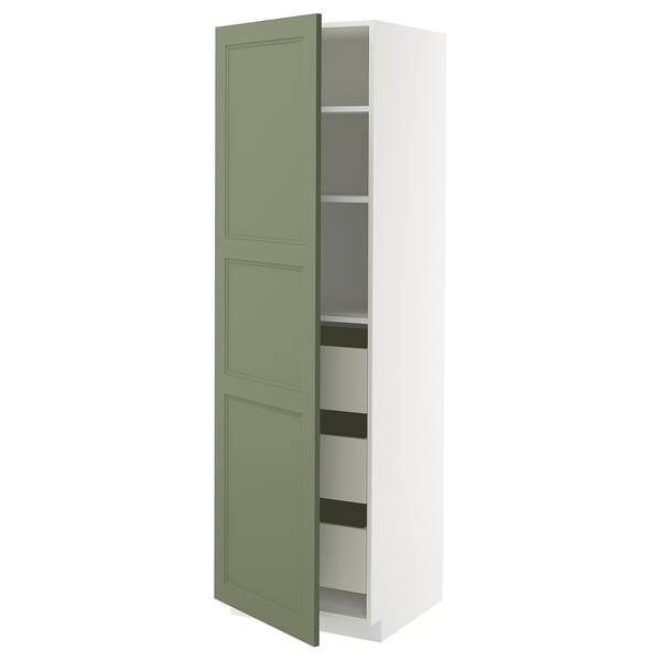 METOD / MAXIMERA - METOD / MAXIMERA High cabinet with drawers, white/Axstad grey-green, 60x60x200 cm