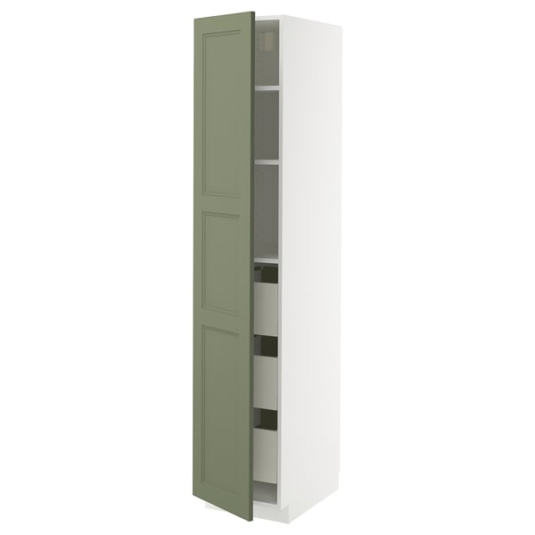 METOD / MAXIMERA - METOD / MAXIMERA High cabinet with drawers, white/Axstad grey-green, 40x60x200 cm