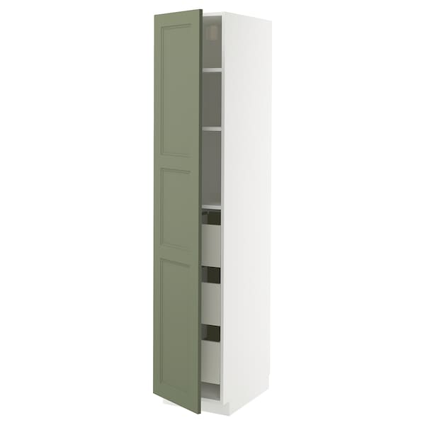 METOD / MAXIMERA - METOD / MAXIMERA High cabinet with drawers, white/Axstad grey-green, 40x60x200 cm