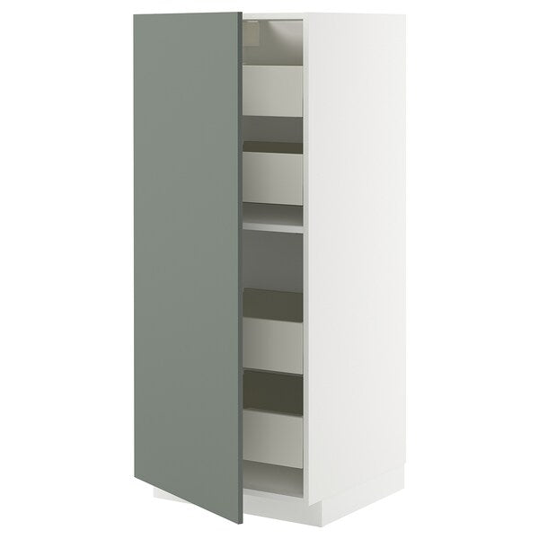 METOD / MAXIMERA - High cabinet with drawers, white/Bodarp grey-green , 60x60x140 cm