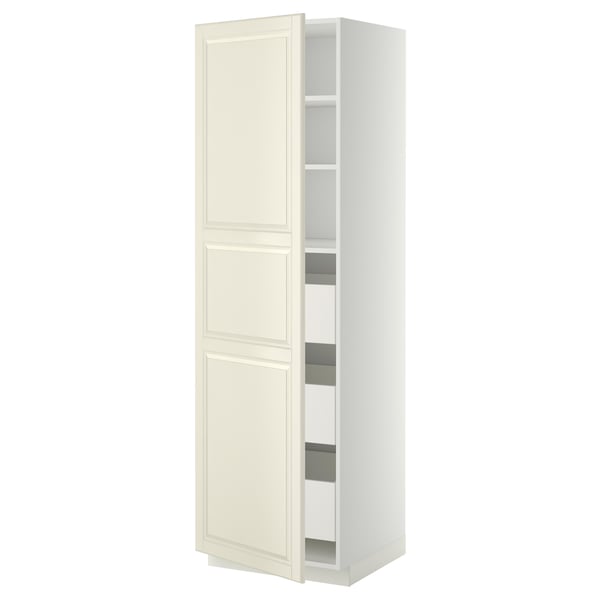 METOD / MAXIMERA high cabinet with drawers, white/Bodbyn off-white, 60x60x200 cm