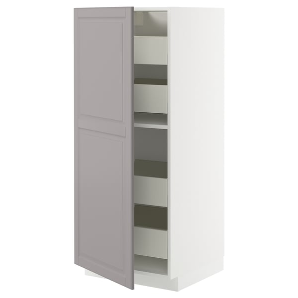 METOD / MAXIMERA high cabinet with drawers, white/Bodbyn grey, 60x60x140 cm