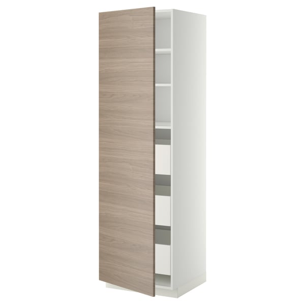 METOD / MAXIMERA high cabinet with drawers, white/Brokhult light grey