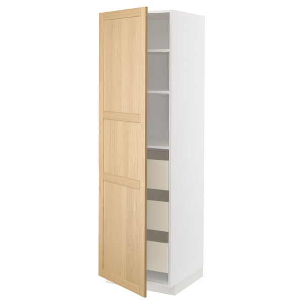 METOD / MAXIMERA high cabinet with drawers, white/Forsbacka oak, 60x60x200 cm