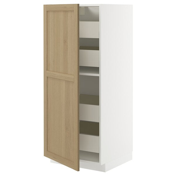 METOD / MAXIMERA - High cabinet with drawers, white/Forsbacka oak, 60x60x140 cm