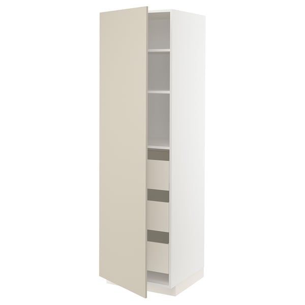 METOD / MAXIMERA high cabinet with drawers, white/Havstorp beige, 60x60x200 cm