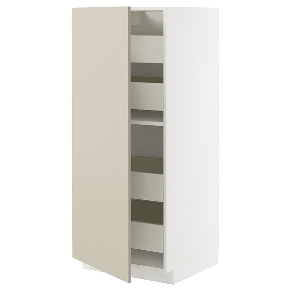 Ikea METOD / MAXIMERA - High cabinet with drawers, white/Havstorp beige ,
