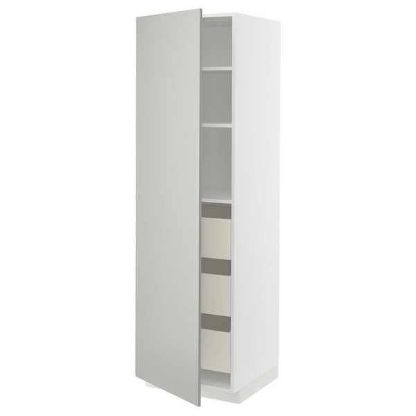 METOD / MAXIMERA high cabinet with drawers, white/Havstorp light grey, 60x60x200 cm