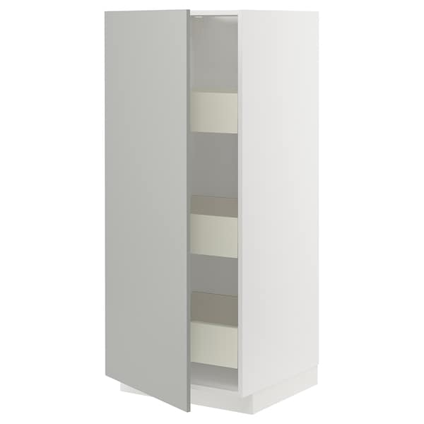 METOD / MAXIMERA - High cabinet with drawers, white/Havstorp light grey, 60x60x140 cm