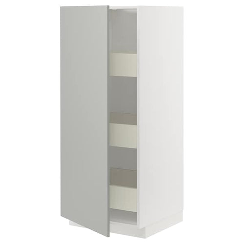 METOD / MAXIMERA high cabinet with drawers, white/Havstorp light grey, 60x60x140 cm