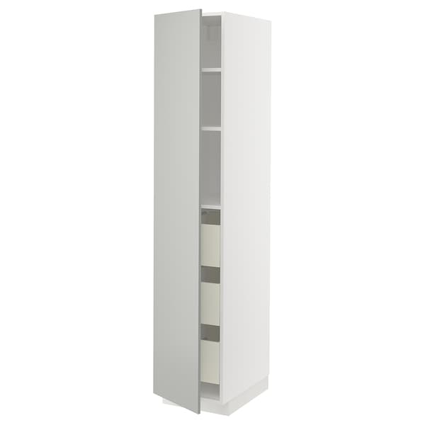 METOD / MAXIMERA - High cabinet with drawers, white/Havstorp light grey, 40x60x200 cm