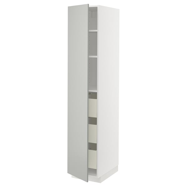 METOD / MAXIMERA high cabinet with drawers, white/Havstorp light grey, 40x60x200 cm