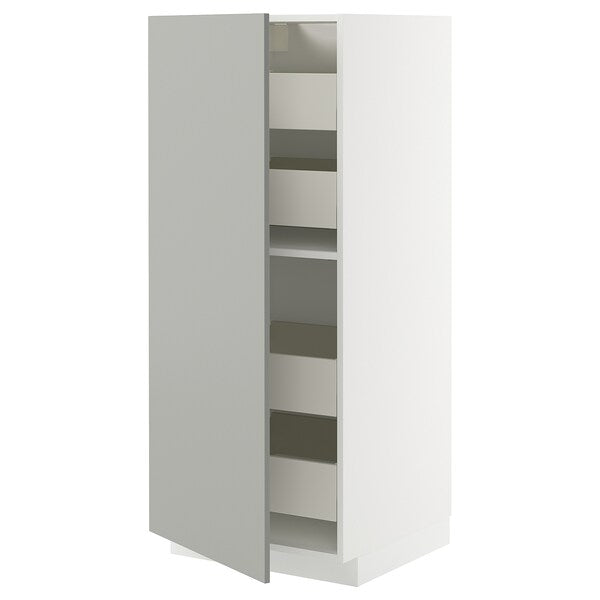 METOD / MAXIMERA - High cabinet with drawers, white/Havstorp light grey, 60x60x140 cm