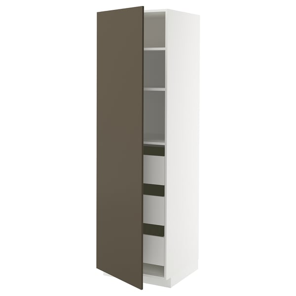 METOD / MAXIMERA high cabinet with drawers, white/Havstorp brown-beige, 60x60x200 cm