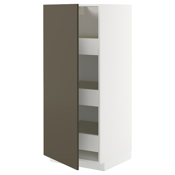 METOD / MAXIMERA - High cabinet with drawers, white/Havstorp brown-beige, 60x60x140 cm