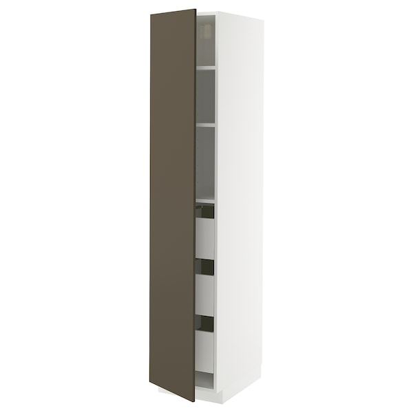 METOD / MAXIMERA - High cabinet with drawers, white/Havstorp brown-beige, 40x60x200 cm