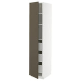 METOD / MAXIMERA high cabinet with drawers, white/Havstorp brown-beige, 40x60x200 cm