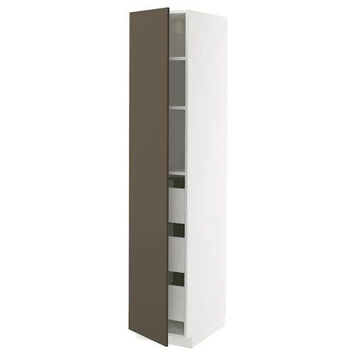 METOD / MAXIMERA - METOD / MAXIMERA High cabinet with drawers, white/Havstorp brown-beige, 40x60x200 cm