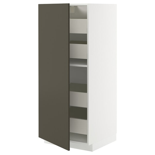 METOD / MAXIMERA - High cabinet with drawers, white/Havstorp brown-beige, 60x60x140 cm