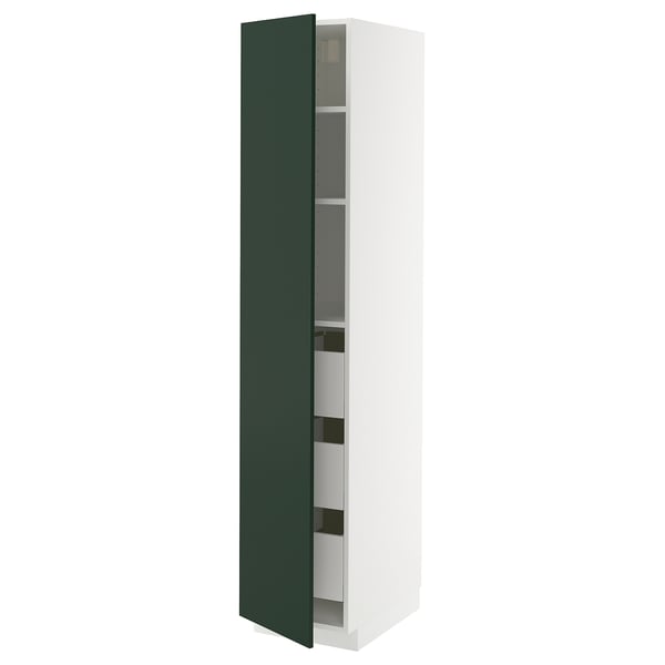 METOD / MAXIMERA high cabinet with drawers, white/Havstorp deep green, 40x60x200 cm