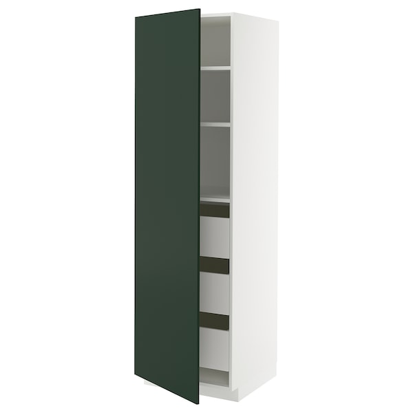 METOD / MAXIMERA - High cabinet with drawers, white/Havstorp deep green, 60x60x200 cm