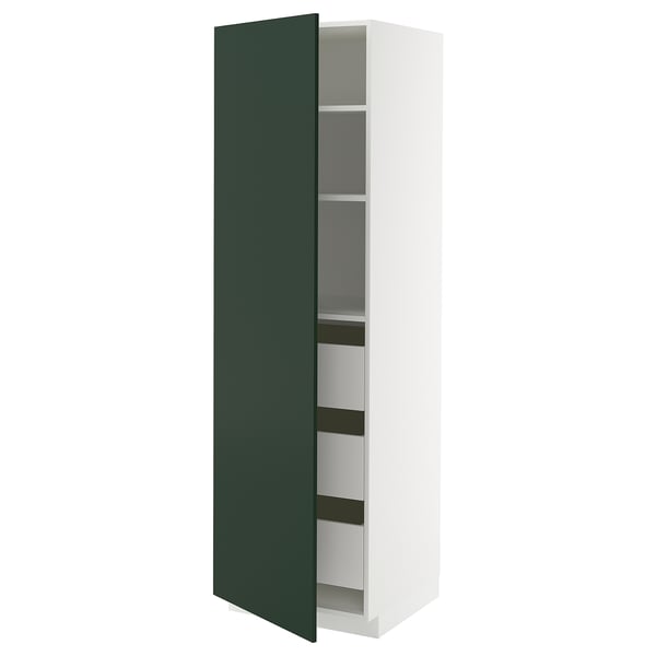 METOD / MAXIMERA high cabinet with drawers, white/Havstorp deep green, 60x60x200 cm