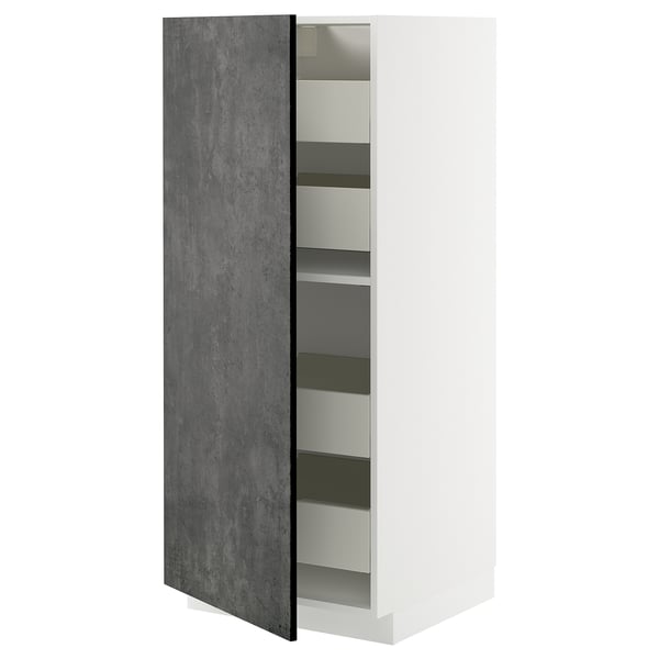 METOD / MAXIMERA high cabinet with drawers, white/Kalhyttan dark grey concrete effect, 60x60x140 cm