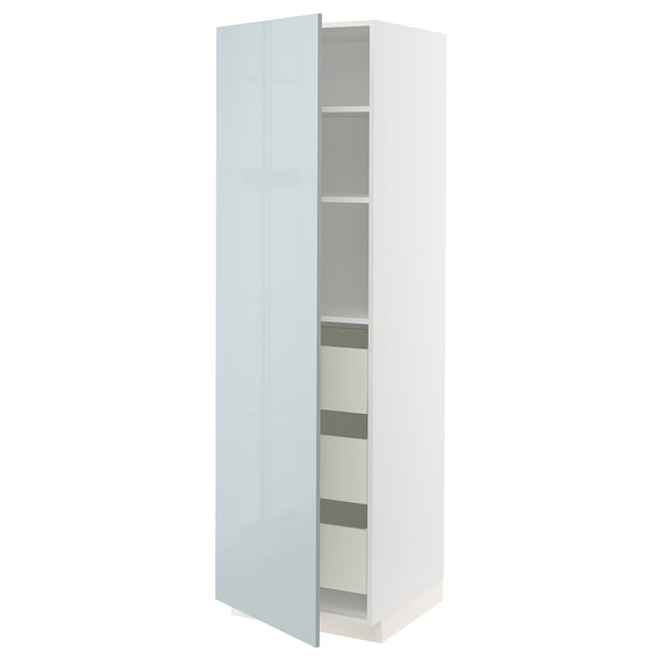 METOD / MAXIMERA high cabinet with drawers, white/Kallarp light grey-blue