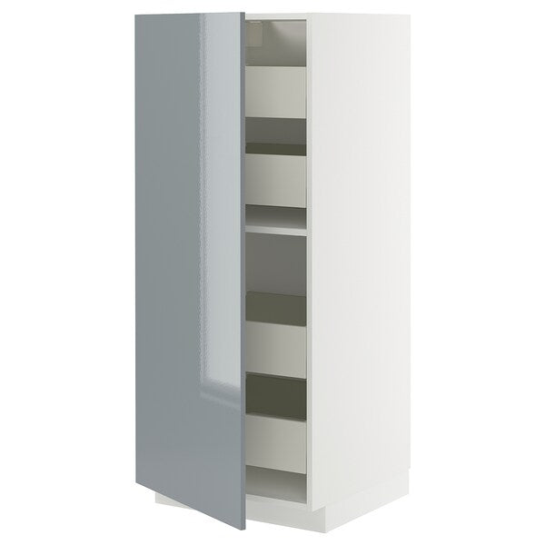 METOD / MAXIMERA - High cabinet with drawers, white/Kallarp light grey-blue , 60x60x140 cm