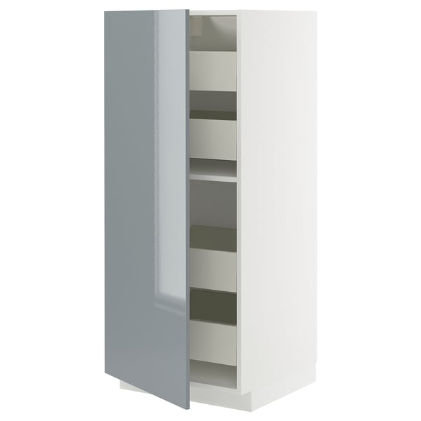 METOD / MAXIMERA high cabinet with drawers, white/Kallarp light grey-blue