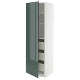 METOD / MAXIMERA high cabinet with drawers, white/Kallarp high-gloss dark grey-green, 60x60x200 cm