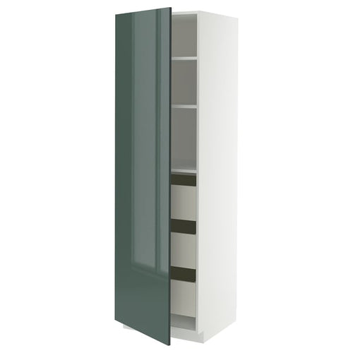 METOD / MAXIMERA - METOD / MAXIMERA High cabinet with drawers, white/Kallarp high-gloss dark grey-green, 60x60x200 cm