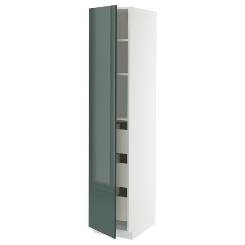 METOD / MAXIMERA - METOD / MAXIMERA High cabinet with drawers, white/Kallarp high-gloss dark grey-green, 40x60x200 cm