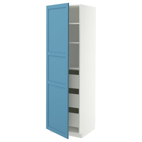 METOD / MAXIMERA high cabinet with drawers, white/Lerhyttan blue, 60x60x200 cm