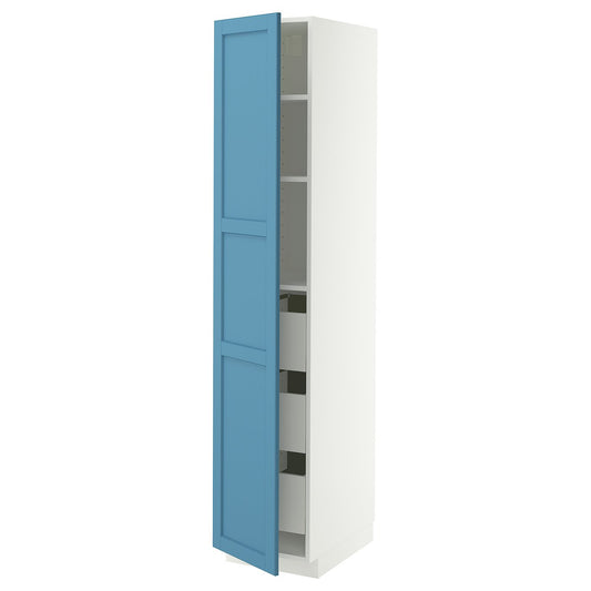 METOD / MAXIMERA high cabinet with drawers, white/Lerhyttan blue, 40x60x200 cm