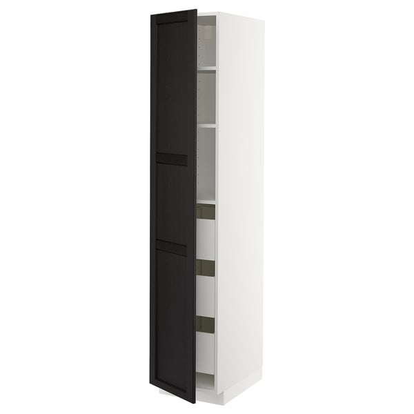 METOD / MAXIMERA high cabinet with drawers, white/Lerhyttan black stained, 40x60x200 cm