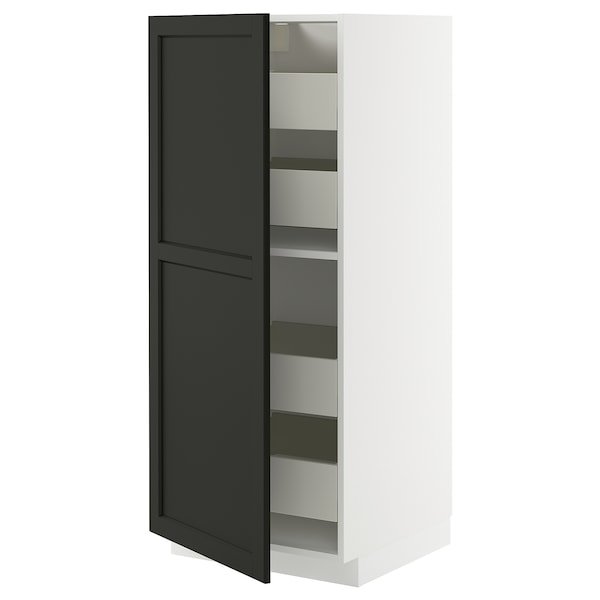 METOD / MAXIMERA - High cabinet with drawers, white/Lerhyttan black stained , 60x60x140 cm