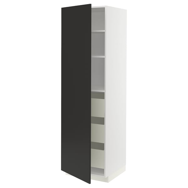 METOD / MAXIMERA high cabinet with drawers, white/Nickebo matt anthracite, 60x60x200 cm