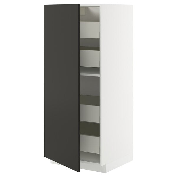 METOD / MAXIMERA - High cabinet with drawers, white/Nickebo matt anthracite , 60x60x140 cm