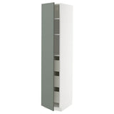 METOD / MAXIMERA high cabinet with drawers, white/Nickebo matt grey-green, 40x60x200 cm
