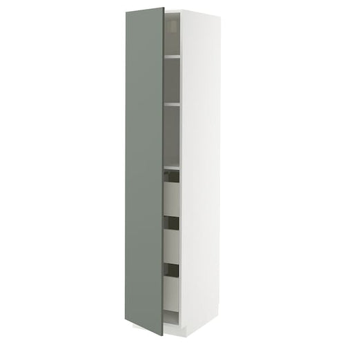 METOD / MAXIMERA - METOD / MAXIMERA High cabinet with drawers, white/Nickebo matt grey-green, 40x60x200 cm