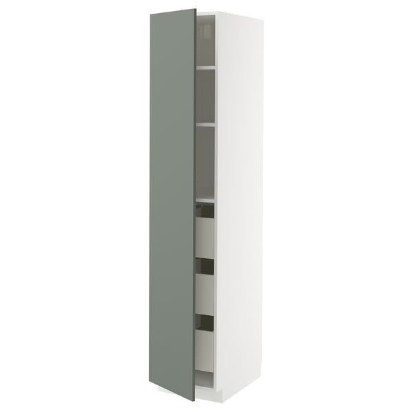 METOD / MAXIMERA high cabinet with drawers, white/Nickebo matt grey-green, 40x60x200 cm