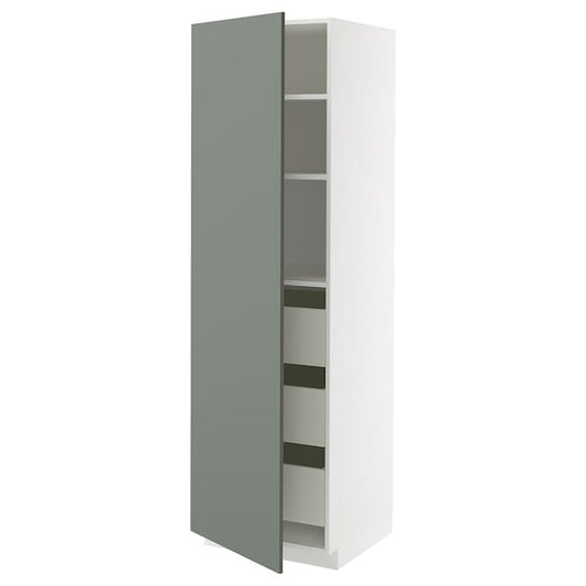 Ikea METOD / MAXIMERA - High cabinet with drawers, white/Nickebo matt grey-green, 60x60x200 cm