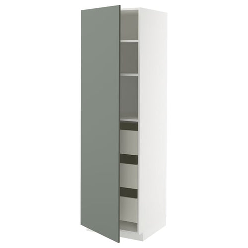 METOD / MAXIMERA - METOD / MAXIMERA High cabinet with drawers, white/Nickebo matt grey-green, 60x60x200 cm