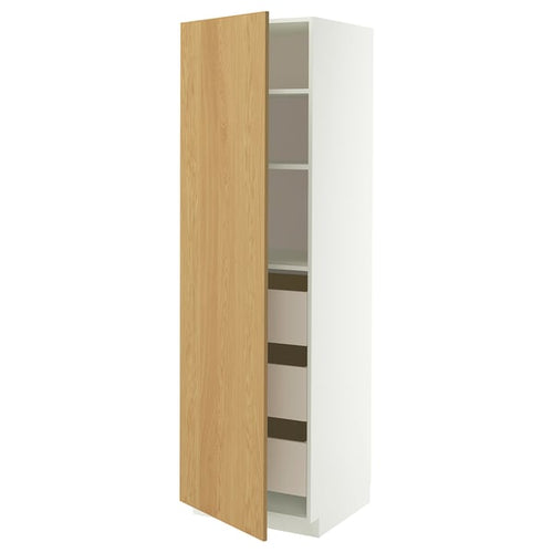 METOD / MAXIMERA high cabinet with drawers, white/Sinarp oak veneer, 60x60x200 cm