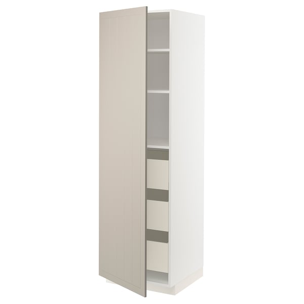 METOD / MAXIMERA - METOD / MAXIMERA High cabinet with drawers, white/Stensund beige, 60x60x200 cm