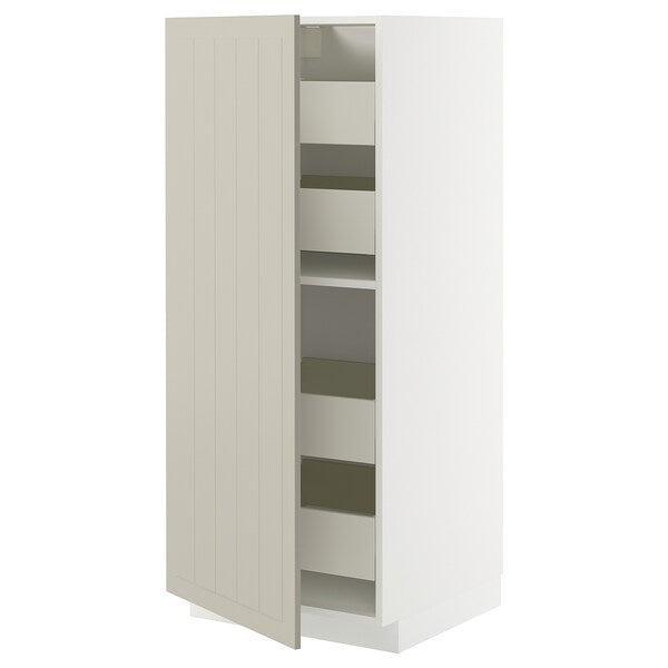 METOD / MAXIMERA - High cabinet with drawers, white/Stensund beige , 60x60x140 cm